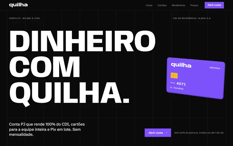 Home page of Quilha, a concept website (Fintech, São Paulo)