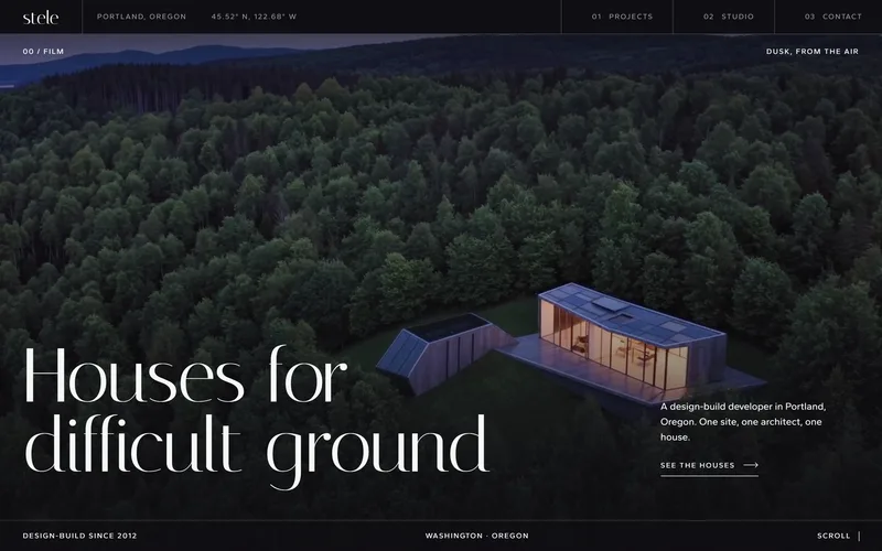 Home page of Stele, a concept website (Residential developer, Portland)
